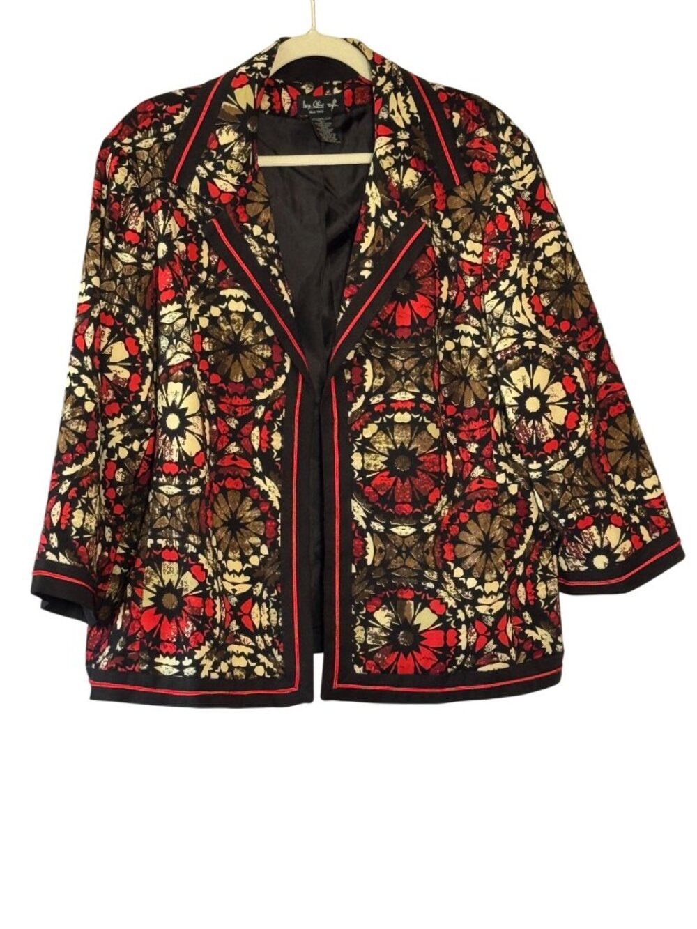 Ivy Chic New York Kaleidoscope Geometric Print Blazer Jacket XL Pink Black Cream